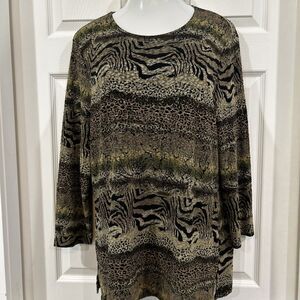 JM Collection Blouse Tunic Animal Print Stretch Knit Career Work Women's XL
